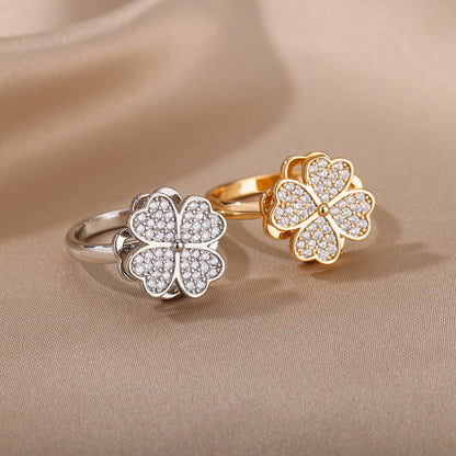 Rotatable Flower Rings With Rhinestones Ins Fashion Anti-anxiety Decompression Ring